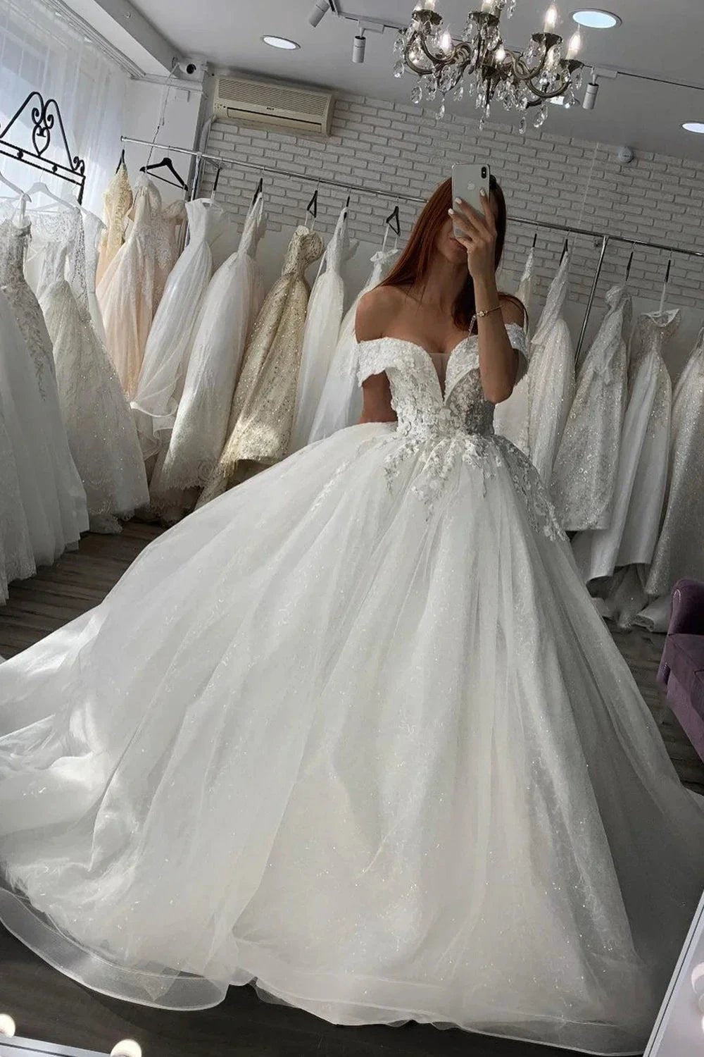 Long Ball Gown Sweetheart Off The Shoulder Satin Wedding Dress (ZD15992) - VelvetHem