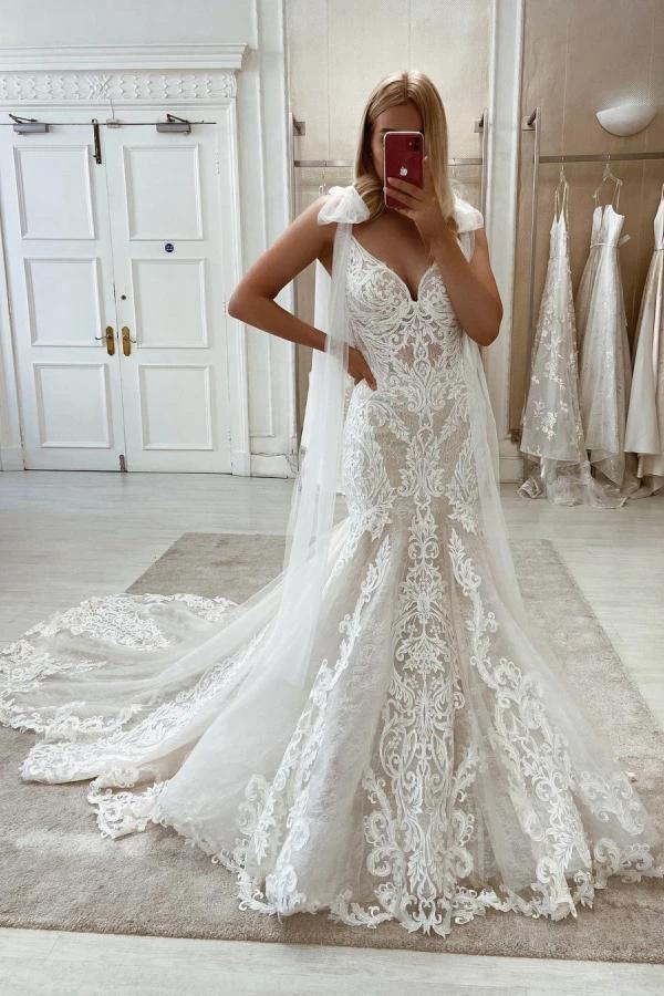 Long Mermaid Lace Sweetheart Backless Wedding Dress with Sweep Train (ZD15018)