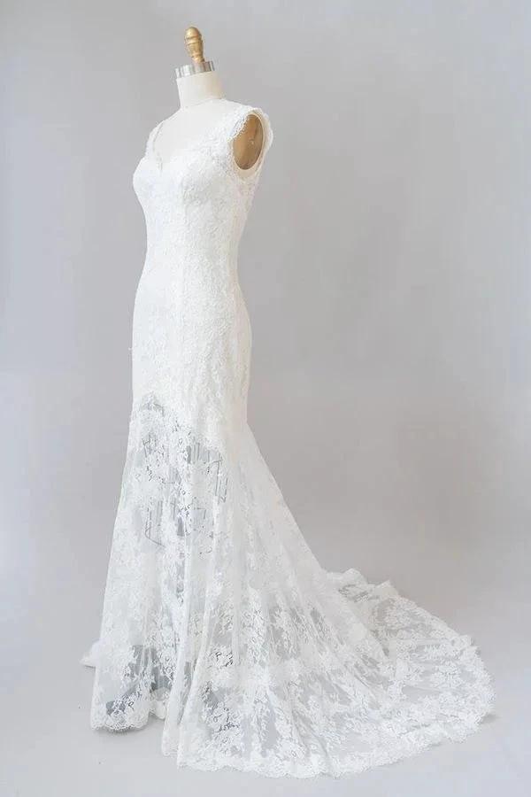 Long Mermaid Sweetheart Lace Backless Wedding Dress (ZD14380)