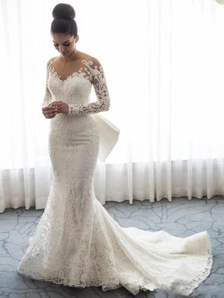 Long Mermaid Sweetheart Lace Wedding Dresses with Sleeves (ZD15906) - VelvetHem