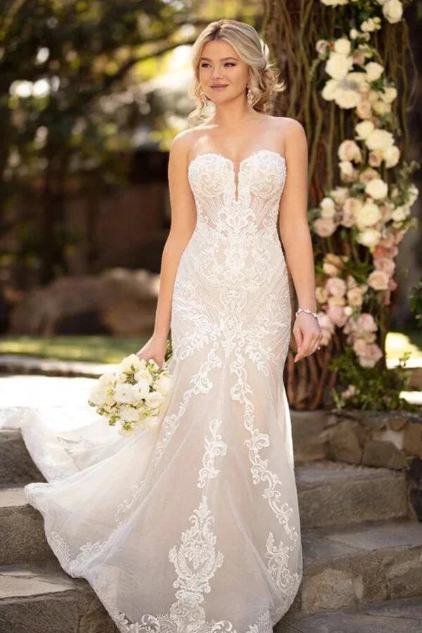 Long Mermaid Sweetheart Tulle Chapel Train Wedding Dress (ZD14423)