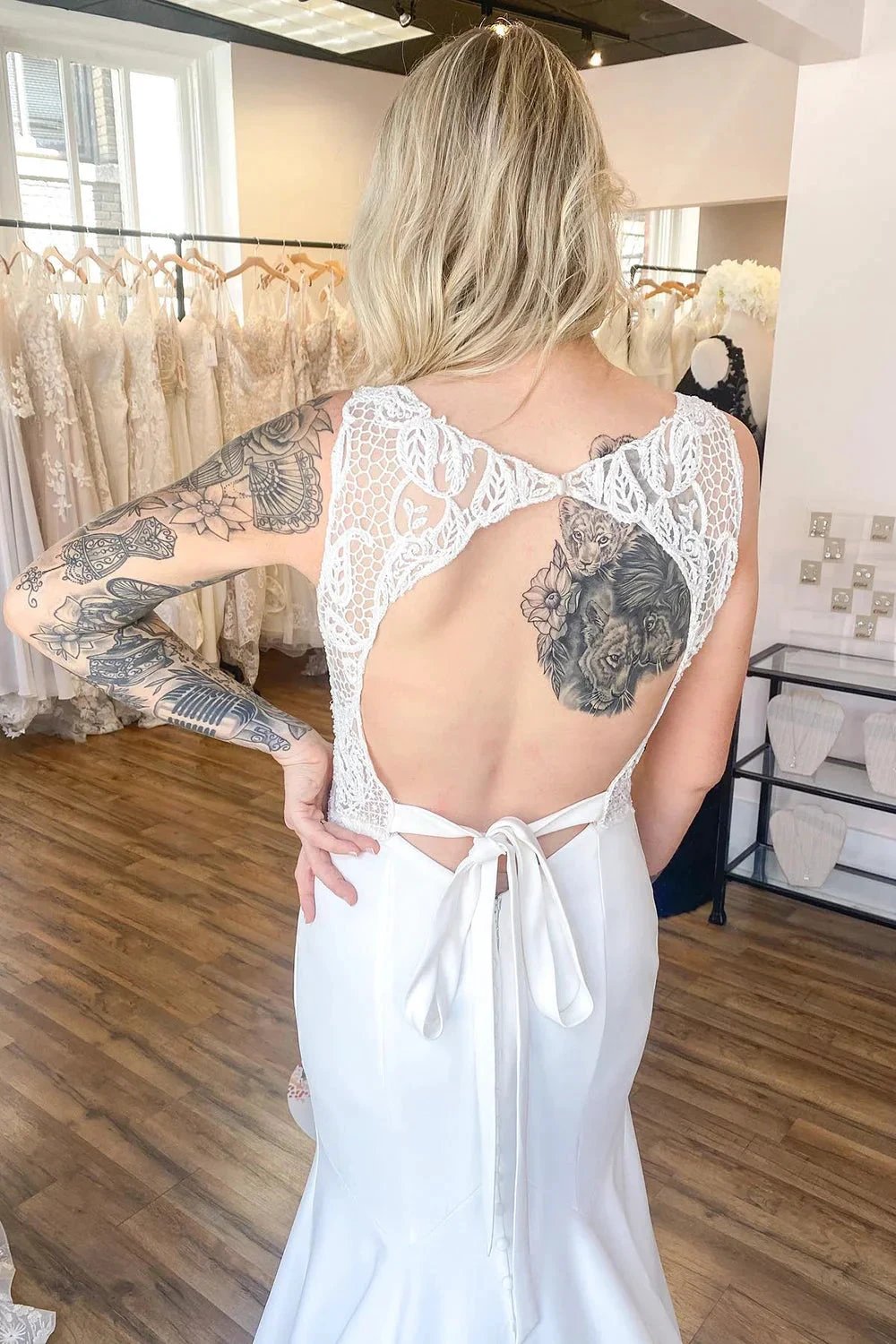 Long Mermaid V-neck Wide Straps Backless Wedding Dress (ZD14297)