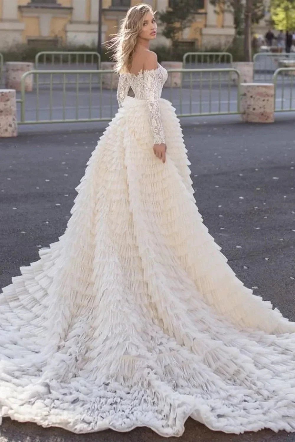 Long Sleeves Off the Shoulder Mermaid Wedding Dress With Train (ZD14321)