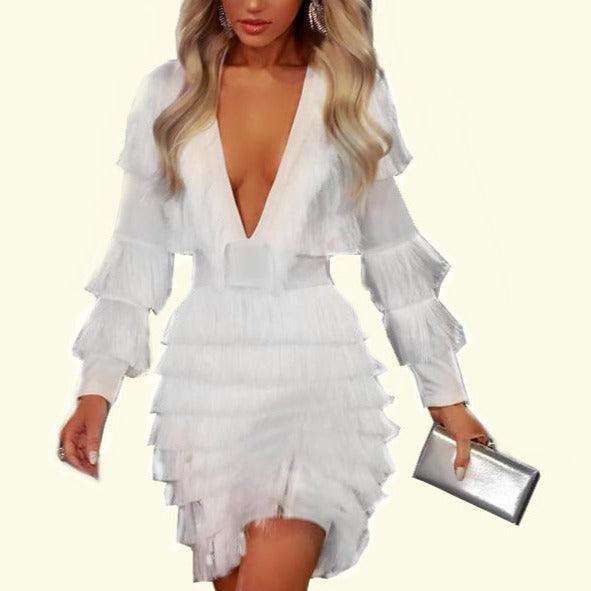 Louanne Deep V Layared Tassel Dress