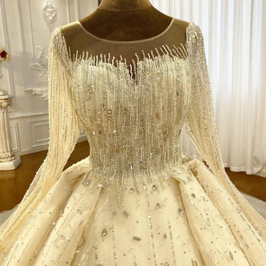 Luxurious Princess Ivory Long Sleeves A-line Wedding Dress With Beads (ZD14534)
