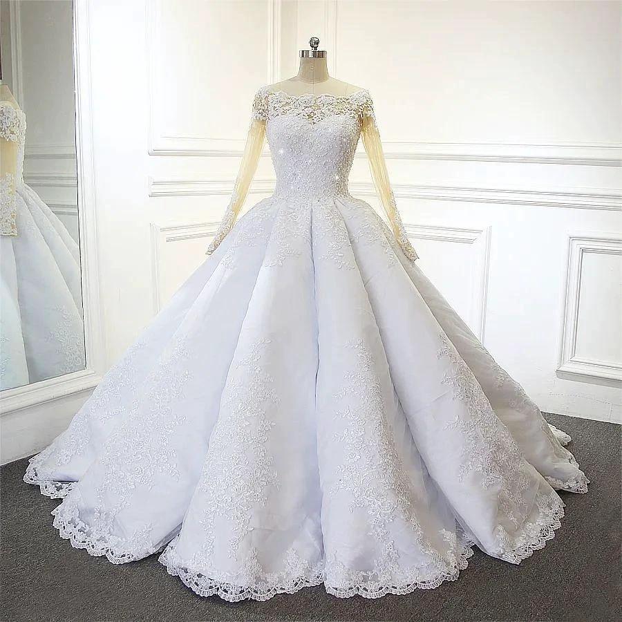 Luxurious Princess White A-line Long Sleeves Lace Wedding Dress (ZD14546)