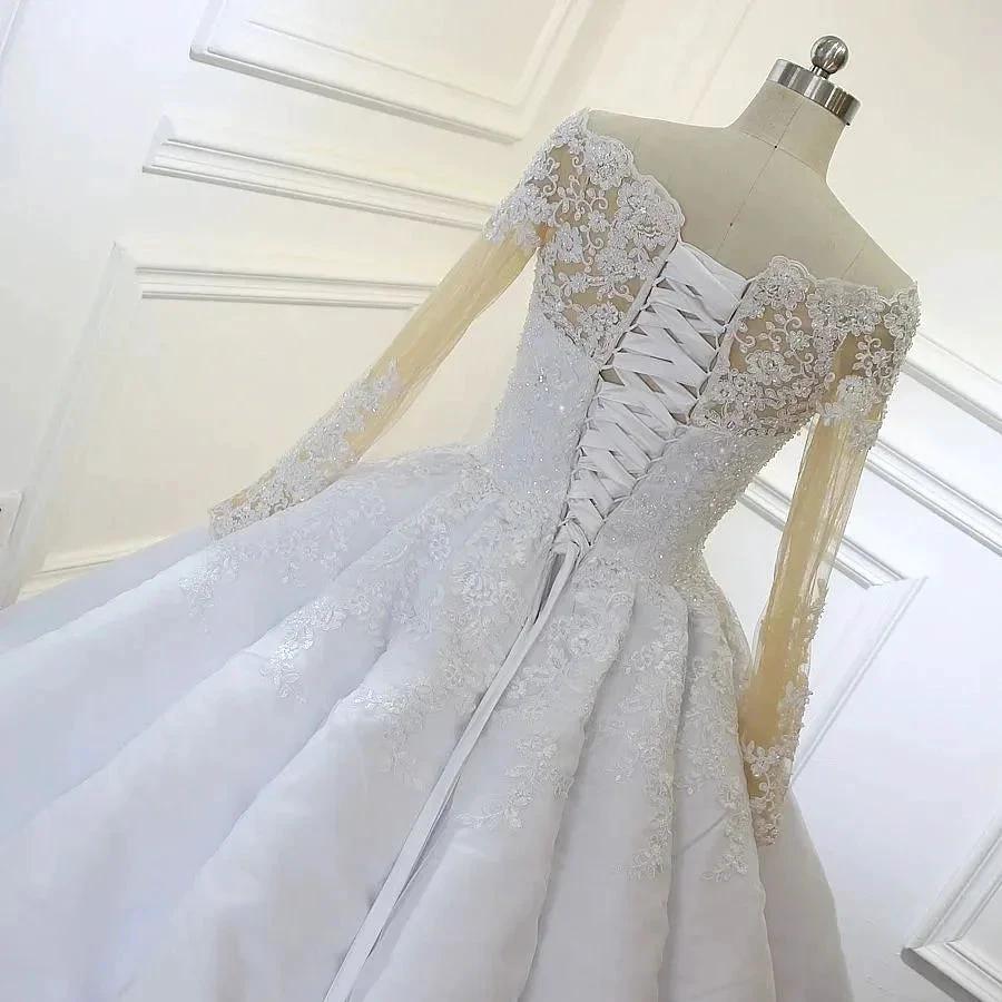 Luxurious Princess White A-line Long Sleeves Lace Wedding Dress (ZD14546)