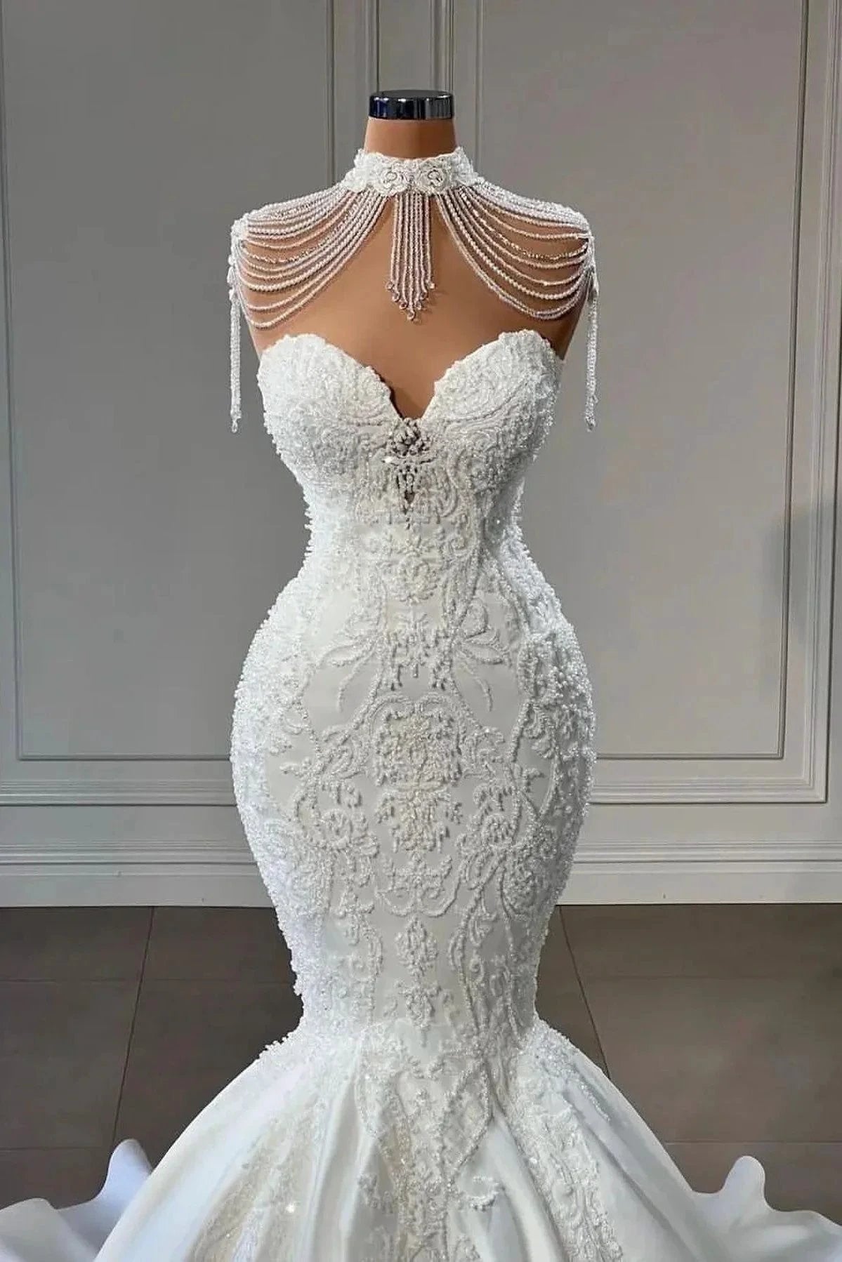Luxury Long Mermaid Lace Sweetheart Satin Wedding Dress (ZD14354)