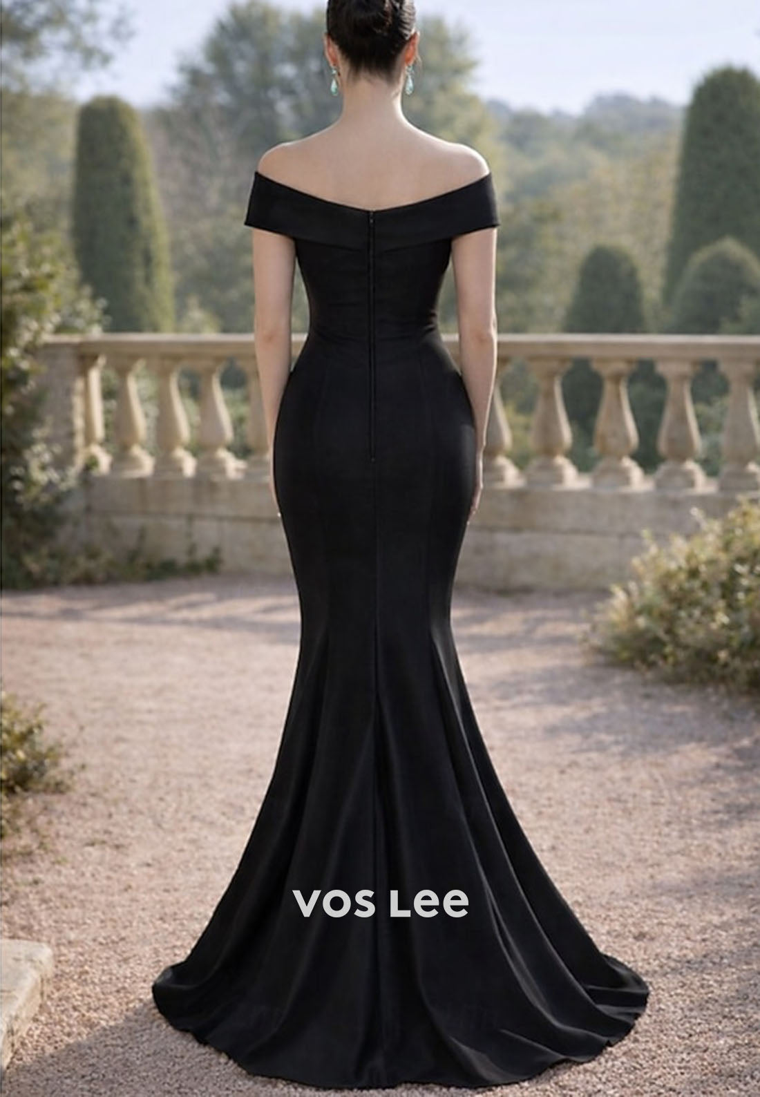 Blue Off-the-Shoulder Mermaid Gown – Satin Formal Dress with Oversized Bow Detail