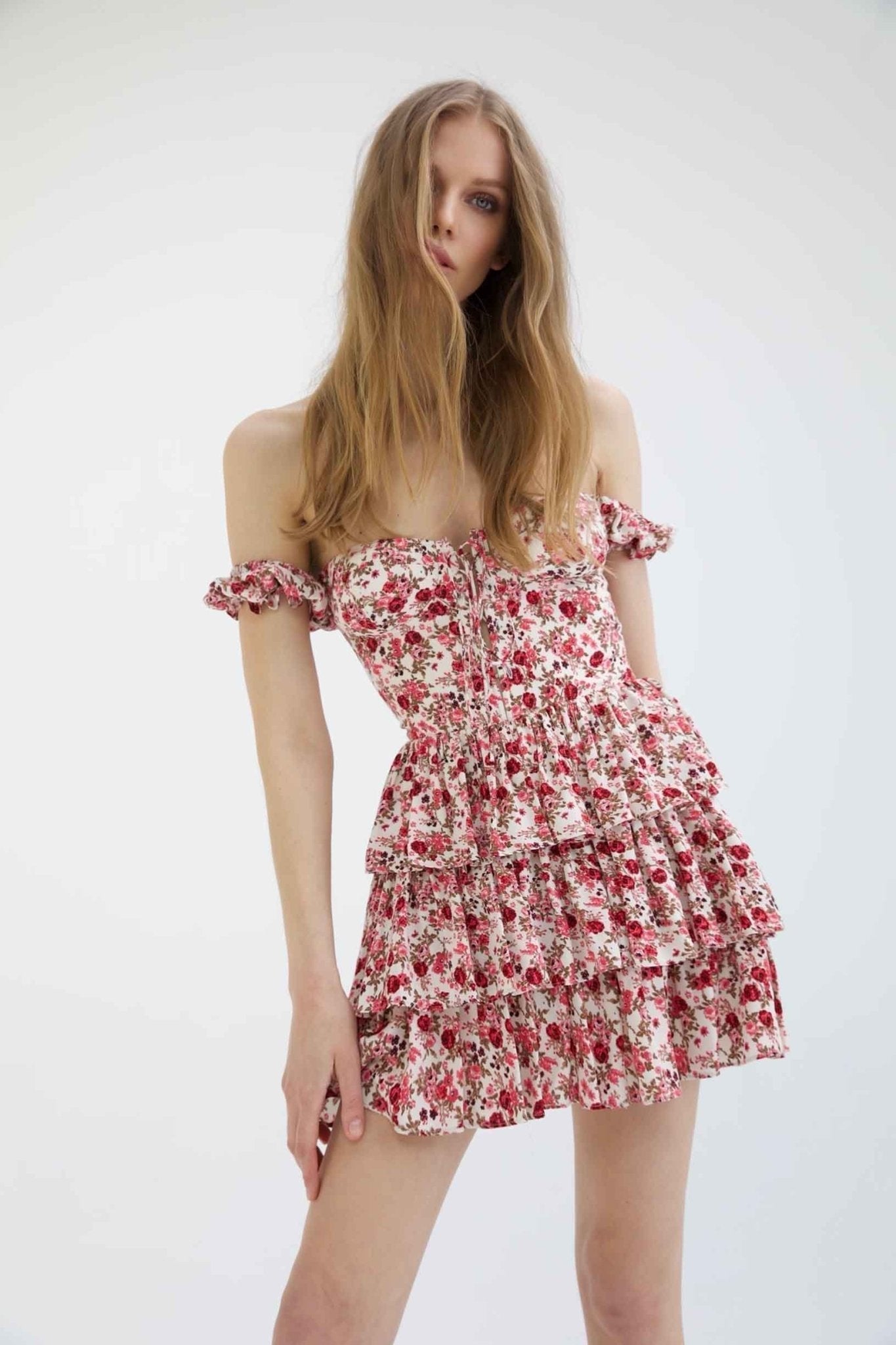 Vera Minimalist Printed Tiered Mini Dress with Corset Premium Wardrobe Essential