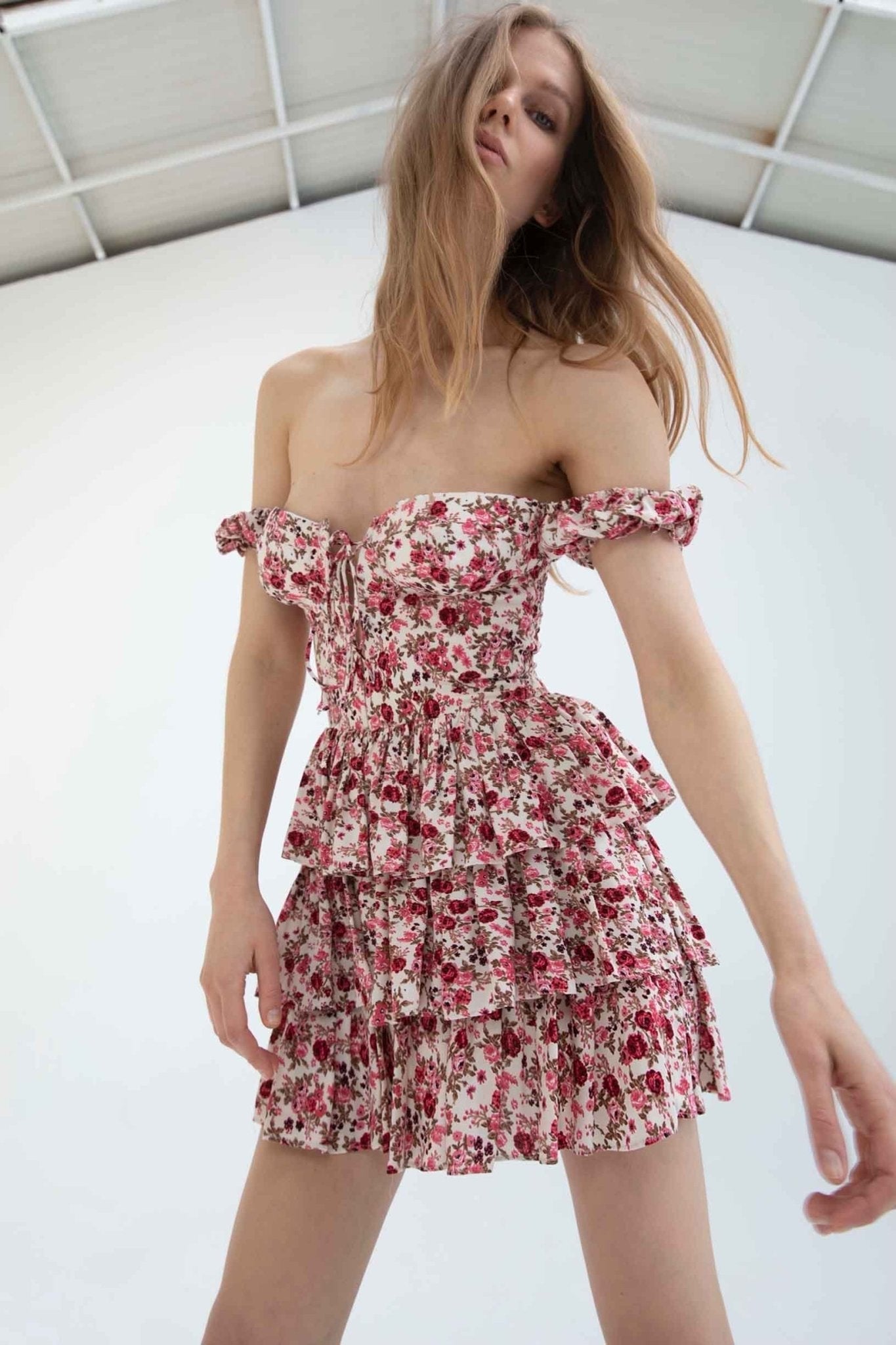 Vera Minimalist Printed Tiered Mini Dress with Corset Premium Wardrobe Essential