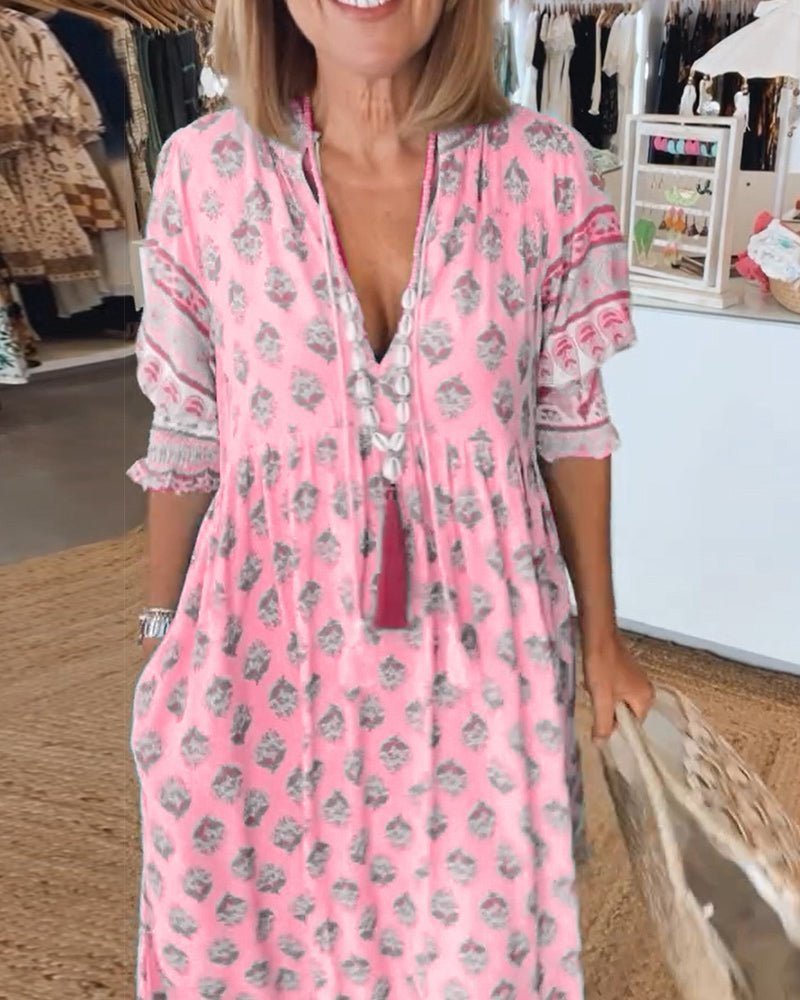 Waleska Chic Floral V-neck Dress for Women Timeless Daily Style