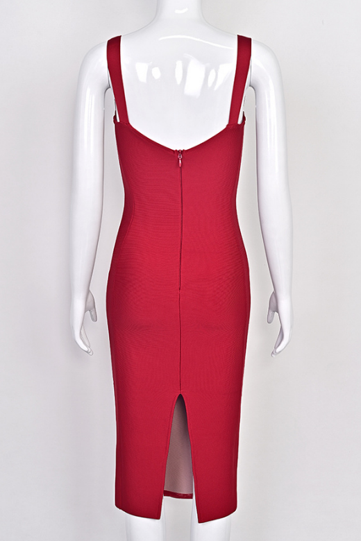 Marilyn Bodycon Wrap Midi Dress - Red Wine