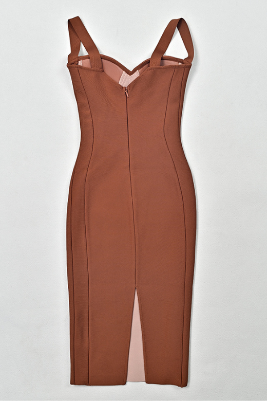 Marilyn Bodycon Wrap Midi Dress - Rustic Brown