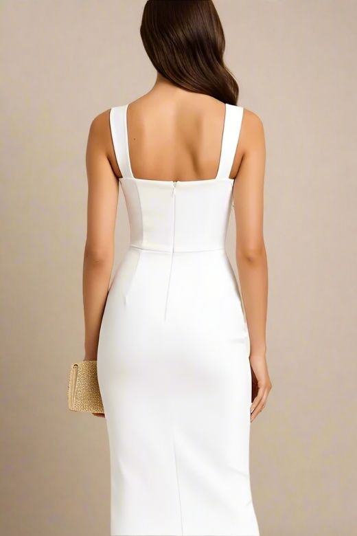 Marilyn Bodycon Wrap Midi Dress - White Pearl