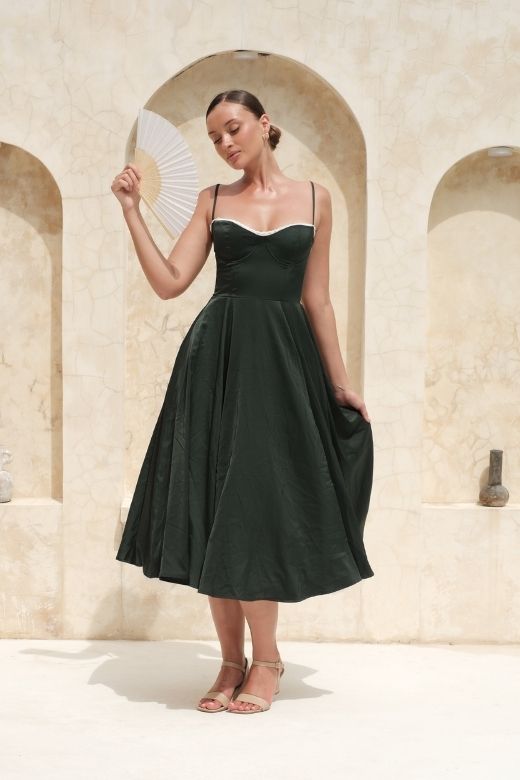 Mavis Midi Dress - Emerald Green