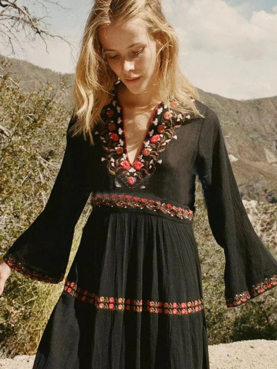 Carmen Timeless Black Boho Maxi Lace Dress Boutique Collection