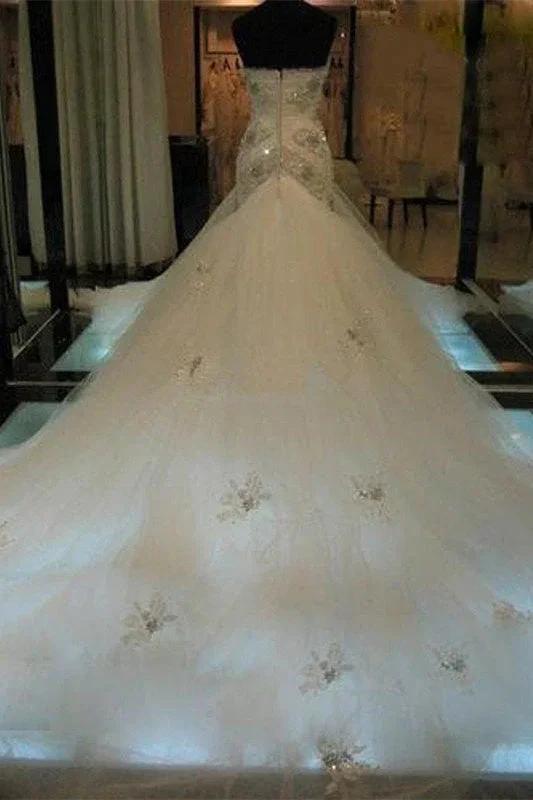 Mermaid Beading Sleeveless Tulle Sweetheart Wedding Dress (ZD13884)