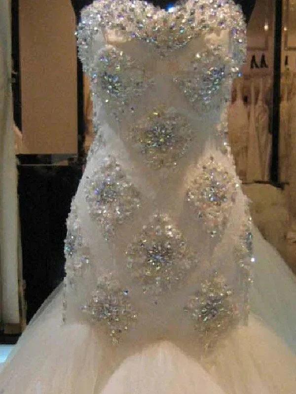 Mermaid Beading Sleeveless Tulle Sweetheart Wedding Dress (ZD13884)
