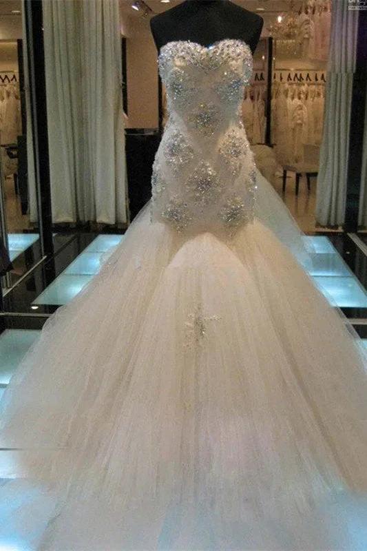 Mermaid Beading Sleeveless Tulle Sweetheart Wedding Dress (ZD13884)