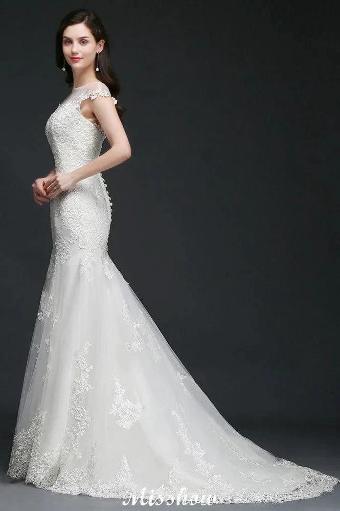 Mermaid Jewel Tulle Lace Wedding Dress (ZD13950)