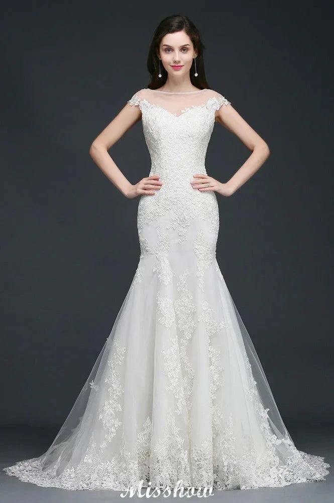 Mermaid Jewel Tulle Lace Wedding Dress by misshow.com