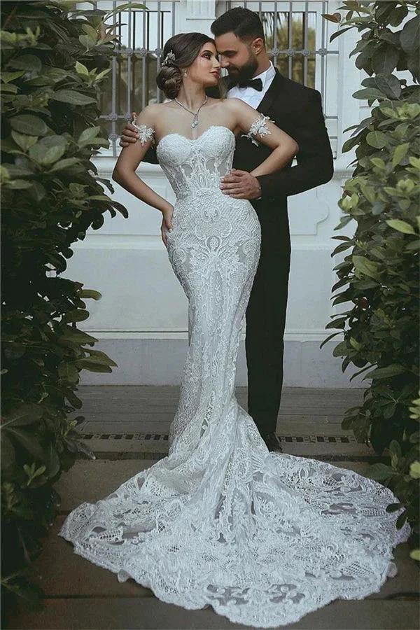 Mermaid Lace Wedding Dress Beautiful Sweetheart Bridal Wears leeve Decorations (ZD16603)