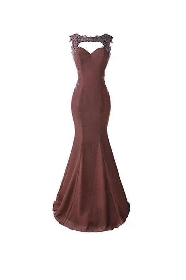 Mermaid Prom Dress Lace Appliques Sheer Back Bridesmaid Dress (ZD13203) - VelvetHem