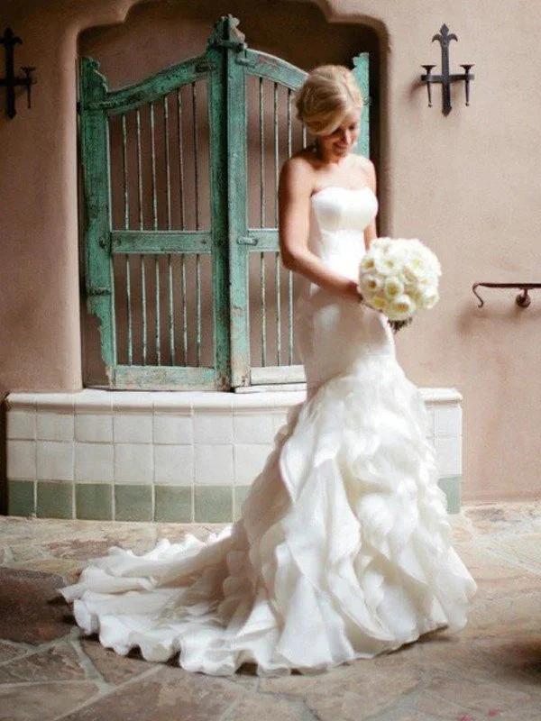 Mermaid Sleeveless Sweetheart Ruffless Wedding Dress (ZD13869)