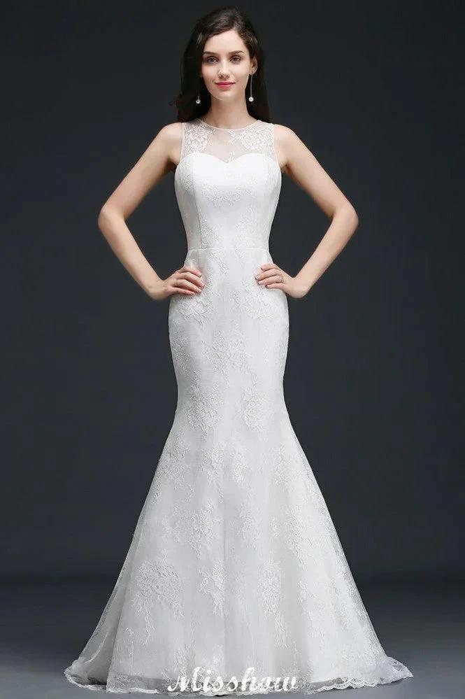 Mermaid Sweep Train Lace New Arrival Wedding Dresses with Buttons (ZD16611)
