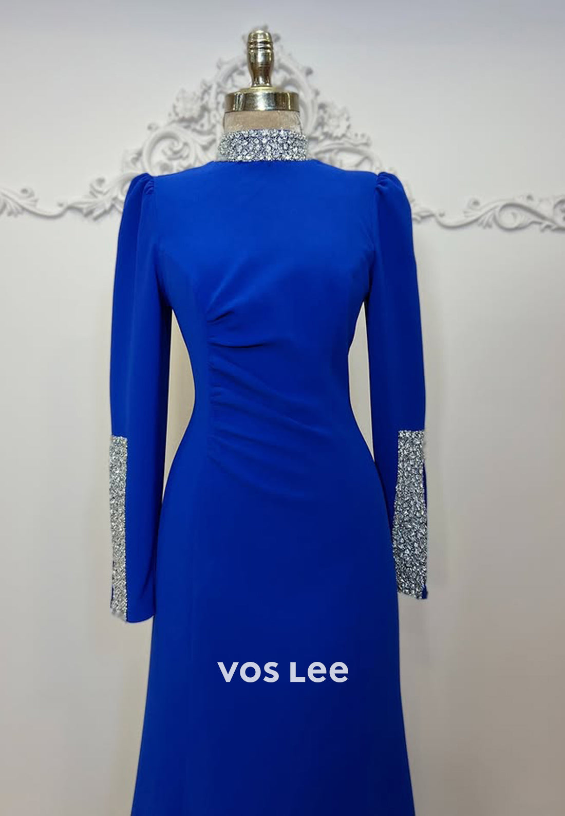 Simple Beaded Long Sleeves Trumpet Evening Dress Formal Party Gown - View 7 | VelvetHem