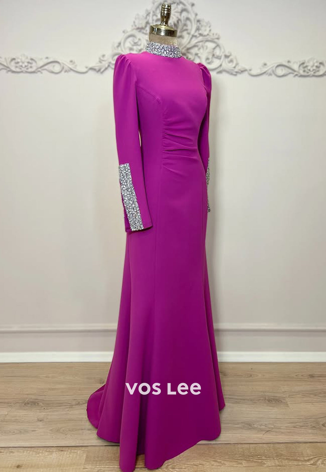 Simple Beaded Long Sleeves Trumpet Evening Dress Formal Party Gown - VelvetHem