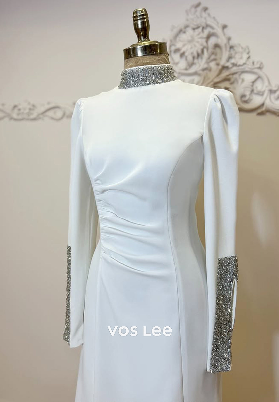 Simple Beaded Long Sleeves Trumpet Evening Dress Formal Party Gown - View 6 | VelvetHem