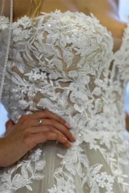 Modern A-line Off-the-shoulder Sleeveless Wedding Dresses With Lace (ZD14921)