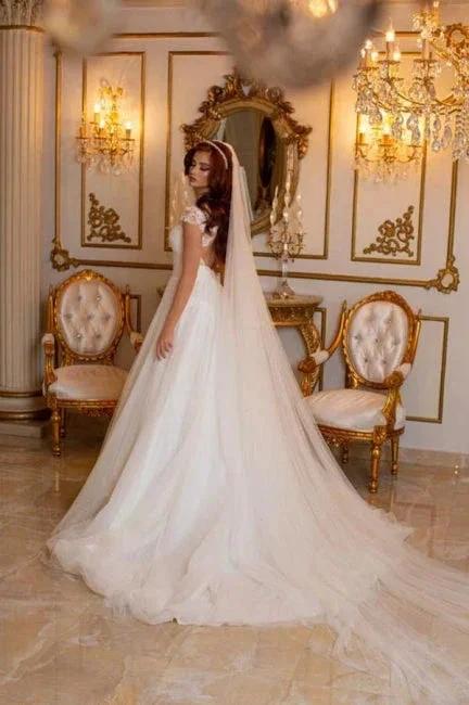 Modern Long A-line Sleeveless Wedding Dresses With Lace (ZD14989)