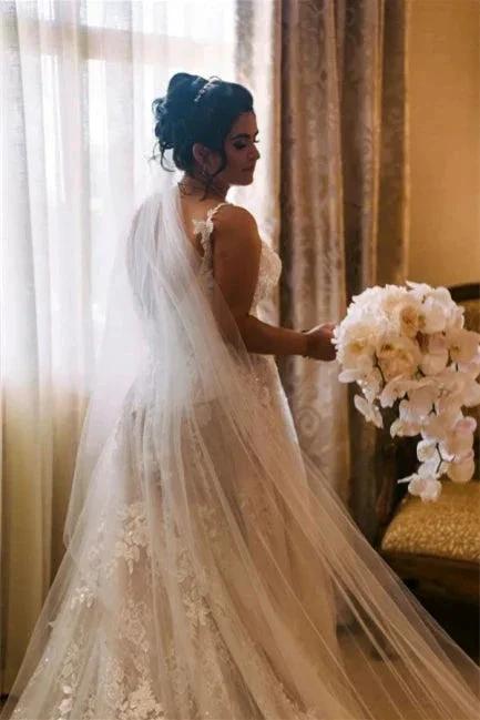 Modern V-neck Sleeveless A-line Wedding Dresses With Lace (ZD14635)