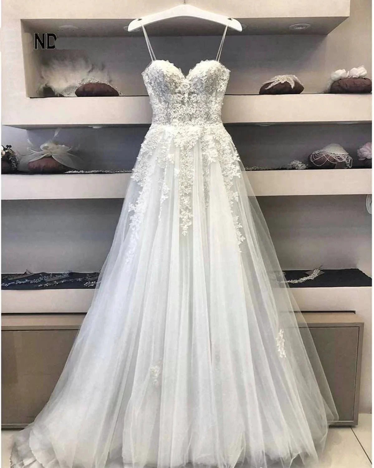 Modest Long A Line Sweetheart Lace Tulle Wedding Dress (ZD14462)