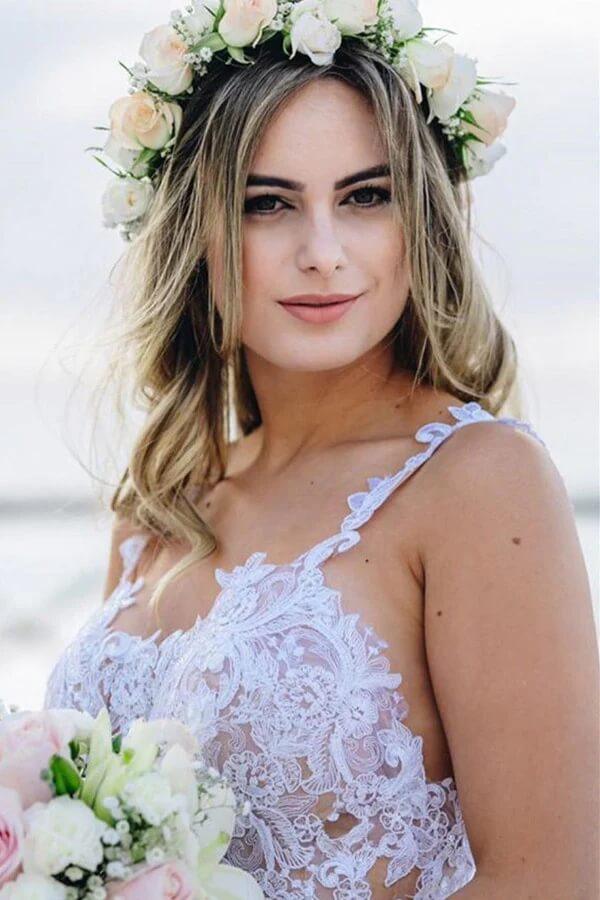 Beautiful Mermaid Tulle Spaghetti Straps Lace Appliques Wedding Dress