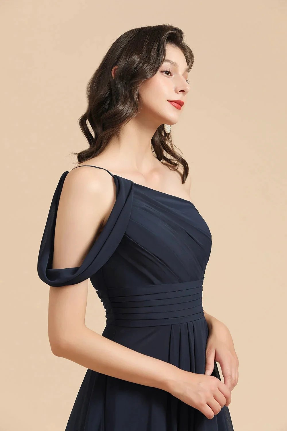 New Arrival Black One Shoulder A-line Long Bridesmaid Dress (ZD12877)