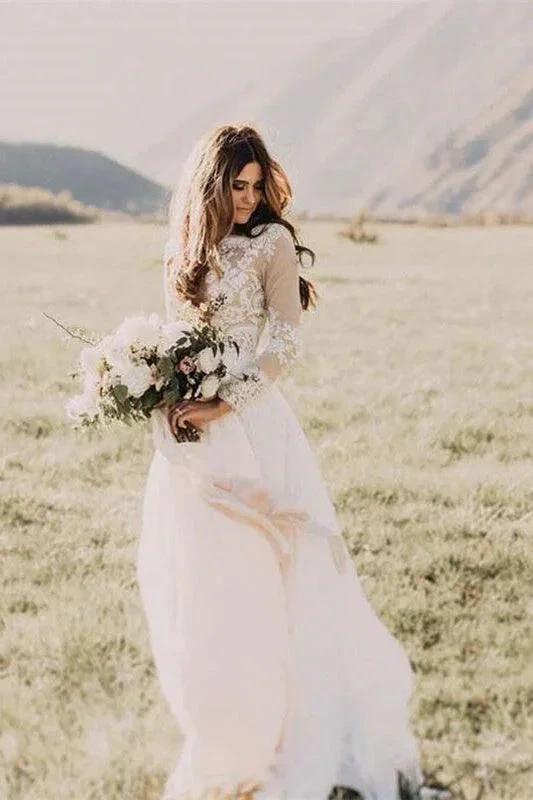 New Arrival Long Sleeves Tulle Wedding Dress Appliques Bridal Wears (ZD13822) - VelvetHem
