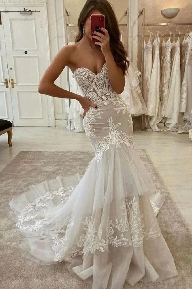 New Arrival Sweetheart Tulle Lace Mermaid Wedding Dress Two layer Trailing (ZD16414) - VelvetHem