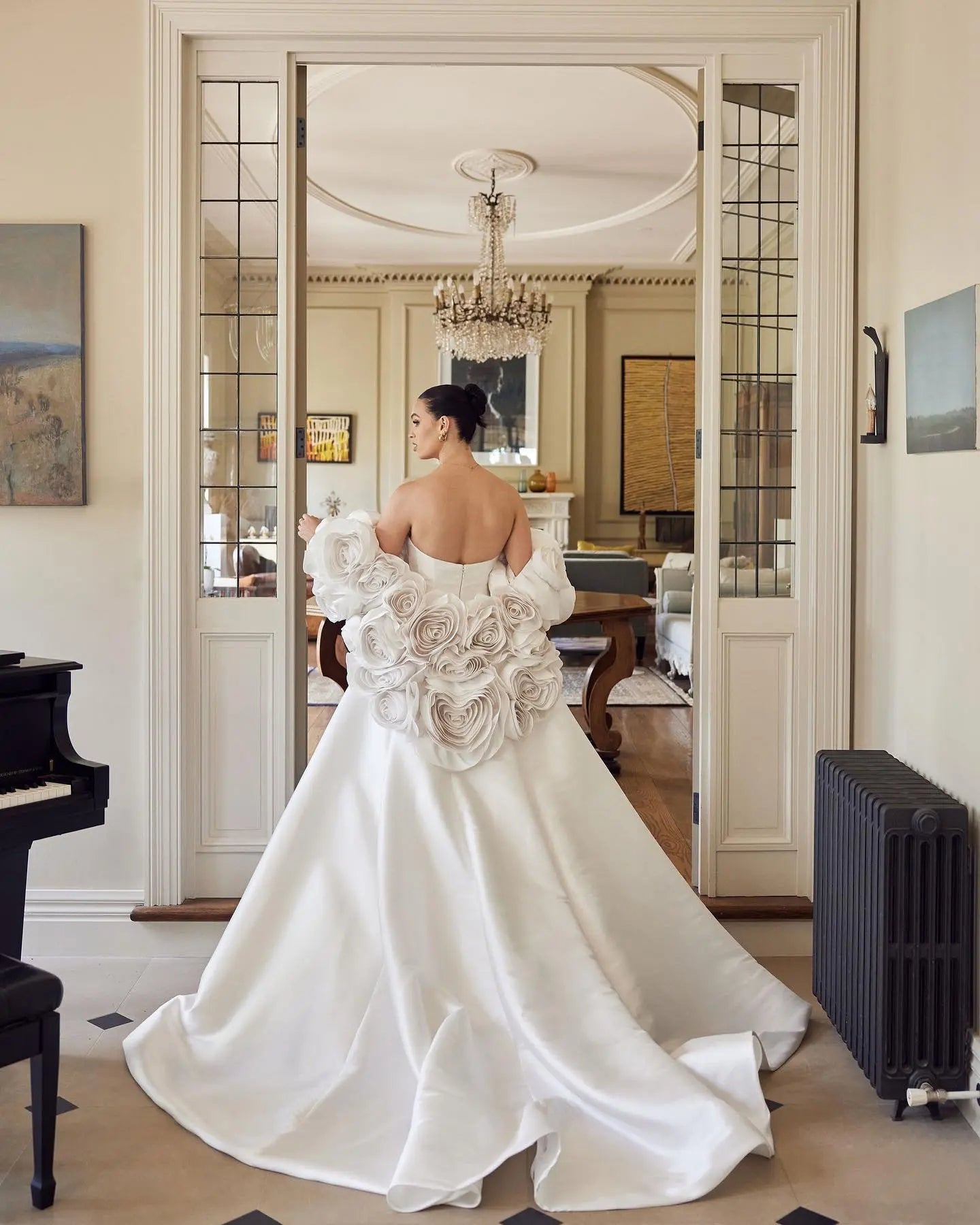 Ivory  Satin Mermaid Wedding Dress 3D Giant Rose Floral With Veil  ZP034