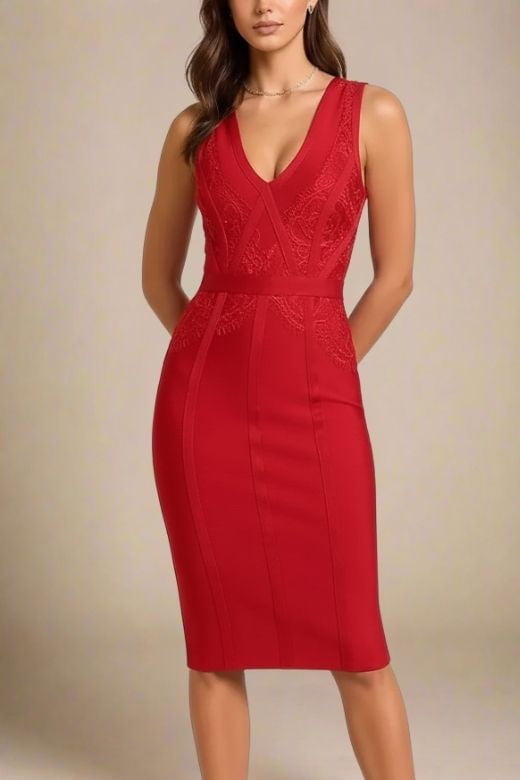 Noa V Neck Bodycon Dress - Red Wine