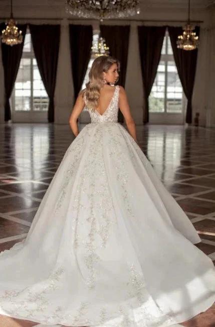 Noble straps sleeveless ball gown lace Wedding dress (ZD14851)