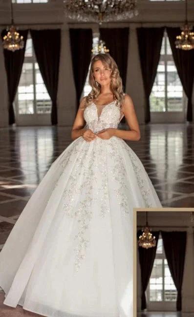 Noble straps sleeveless ball gown lace Wedding dress (ZD14851)
