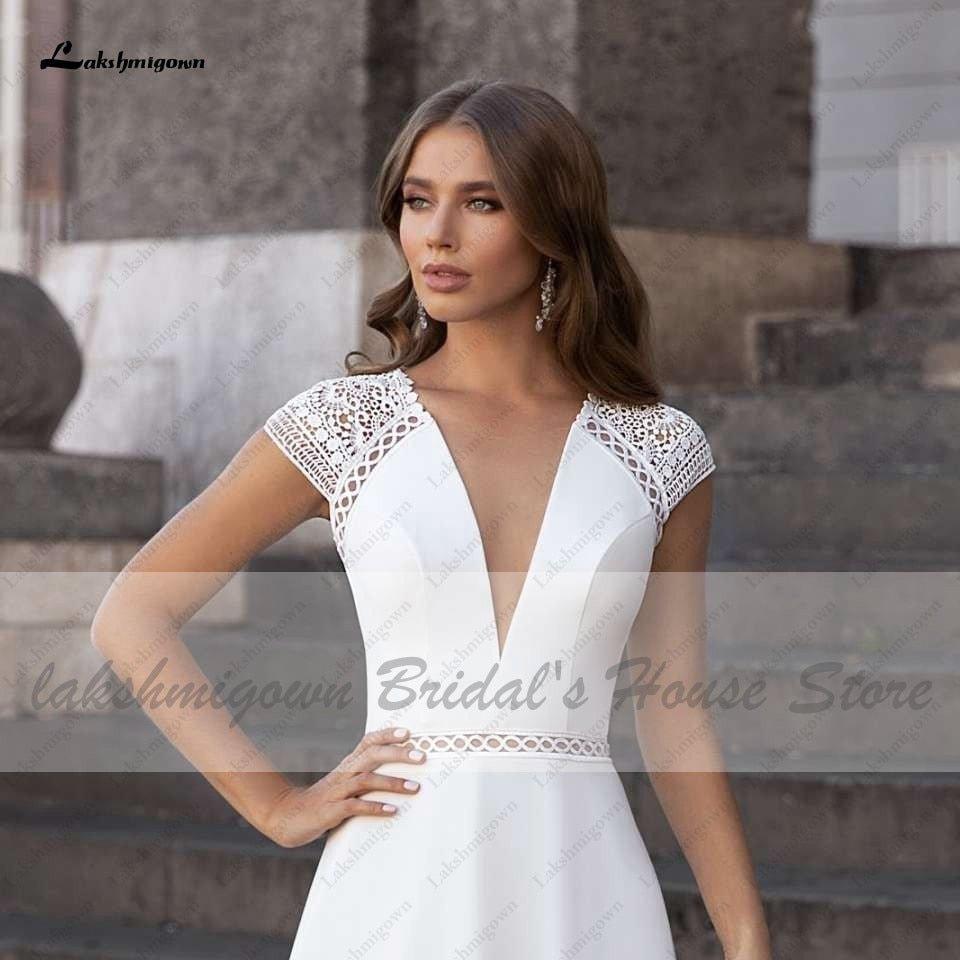 Abiti Donna Modest Bridal A Line Wedding Dress Summer 2025 Simple V-neck Backless Beach Wedding Dresses Long Train