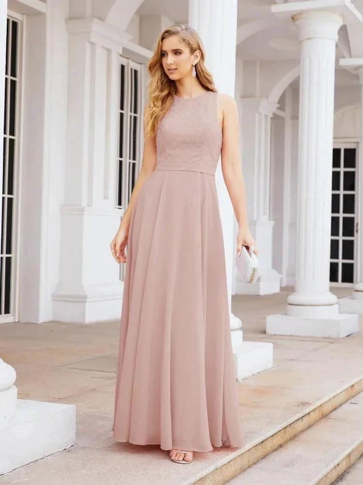 Numbersea Chiffon A-line Sequin Evening Dress Floor Length Formal Prom Gowns Long Sleeves SEA28076 by numbersea