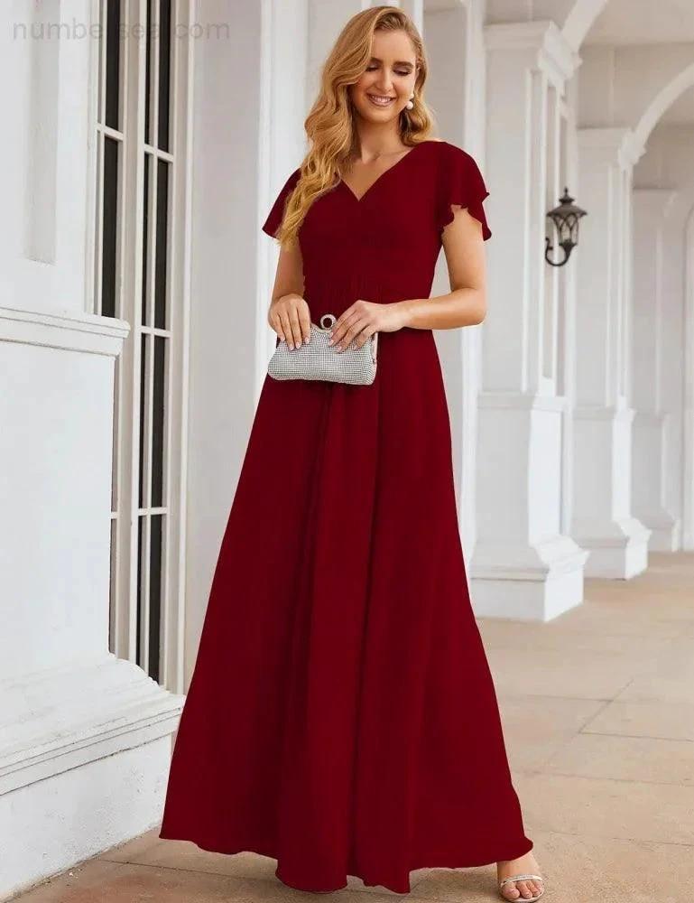 ZapDress Chiffon Bridesmaid Dress Cap Sleeves Maxi Prom Gowns Party Wedding Mother of The Bride Dresses for Women (ZD17035)