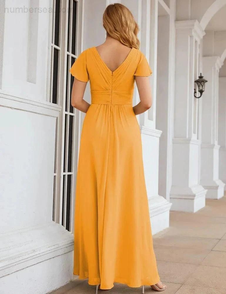 ZapDress Chiffon Bridesmaid Dress Cap Sleeves Maxi Prom Gowns Party Wedding Mother of The Bride Dresses for Women (ZD17035)