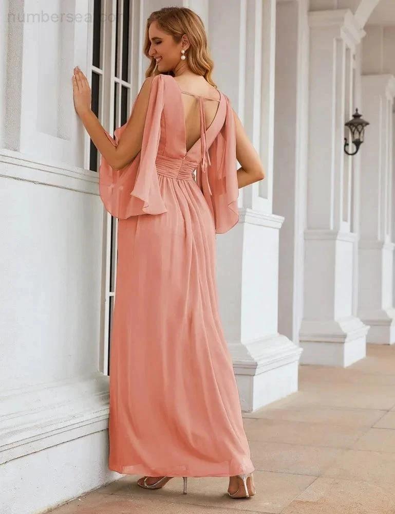 ZapDress Chiffon Bridesmaid Dresses with Split for Women Wedding Long Party Prom Gown Flutter Sleeve (ZD17034)